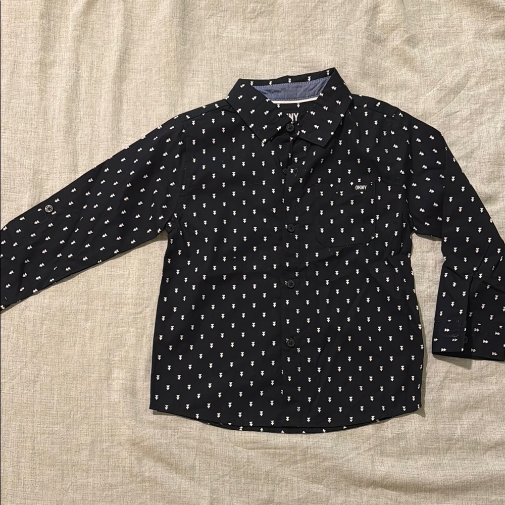 Kids 3T Dkny Black and White Button Down Shirt with Polka Dots